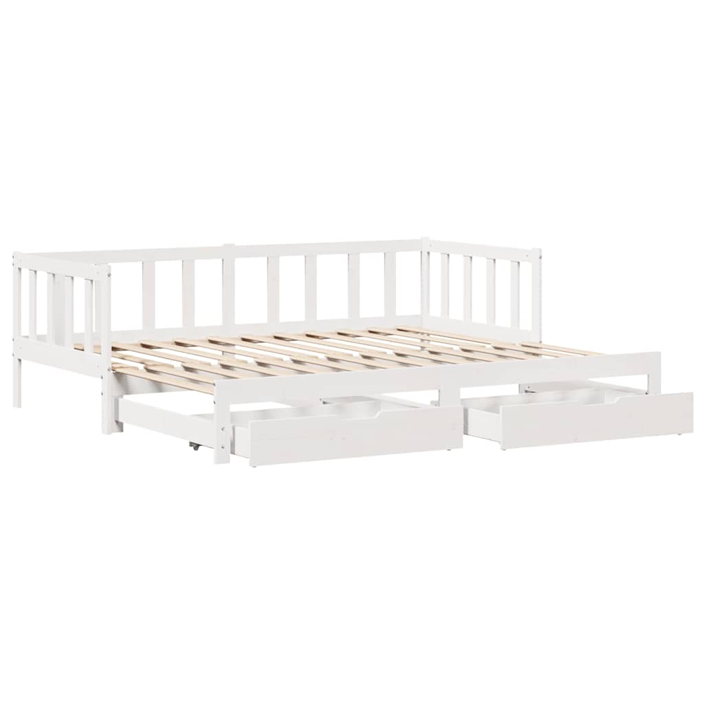 Uttrekkbar dagseng med skuffer uten madrass hvit 90x190 cm