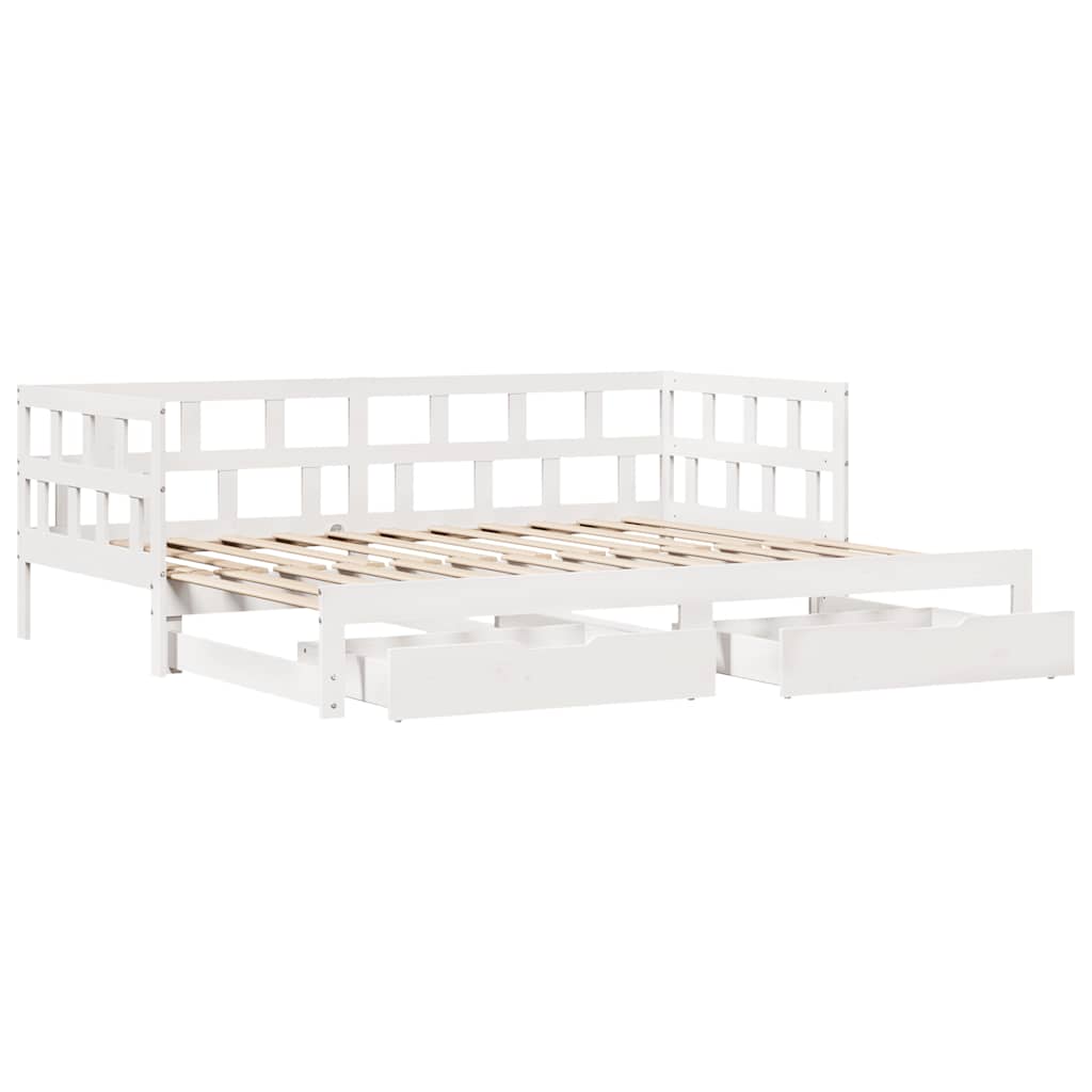 Uttrekkbar dagseng med skuffer uten madrass hvit 90x200 cm vidaXL