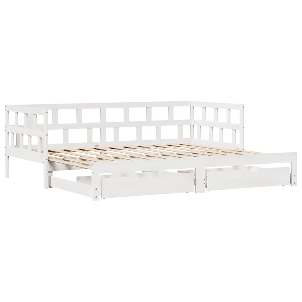 Uttrekkbar dagseng med skuffer uten madrass hvit 90x190 cm vidaXL