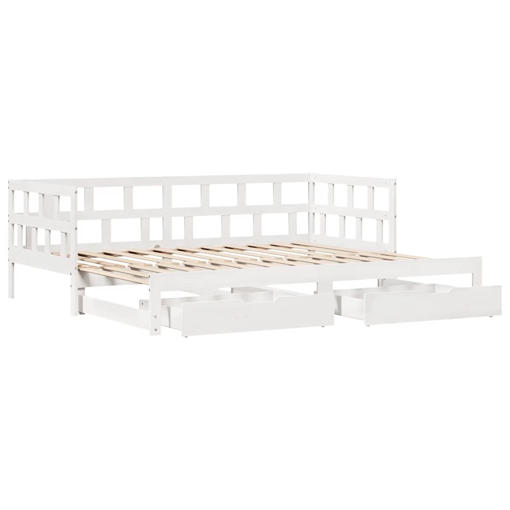 Uttrekkbar dagseng med skuffer uten madrass hvit 90x190 cm vidaXL