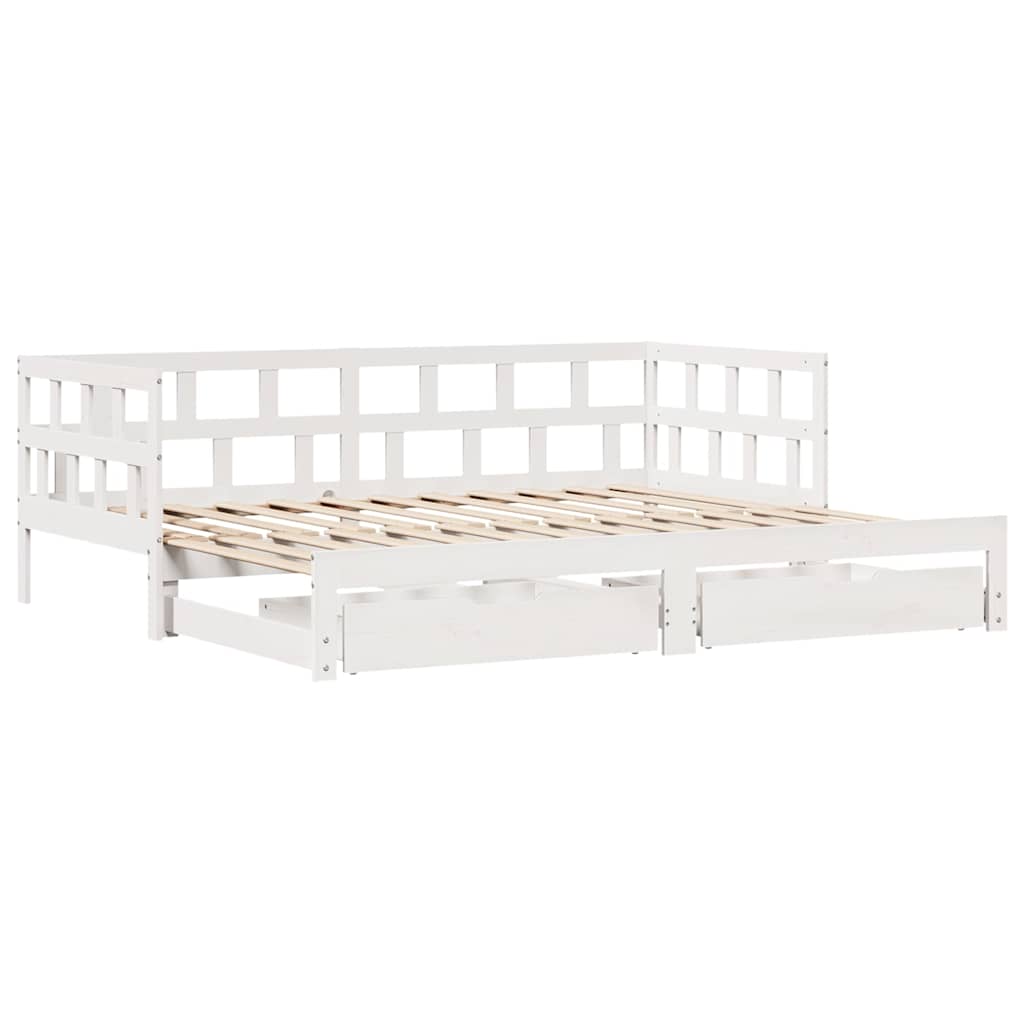 Uttrekkbar dagseng med skuffer uten madrass hvit 90x200 cm vidaXL
