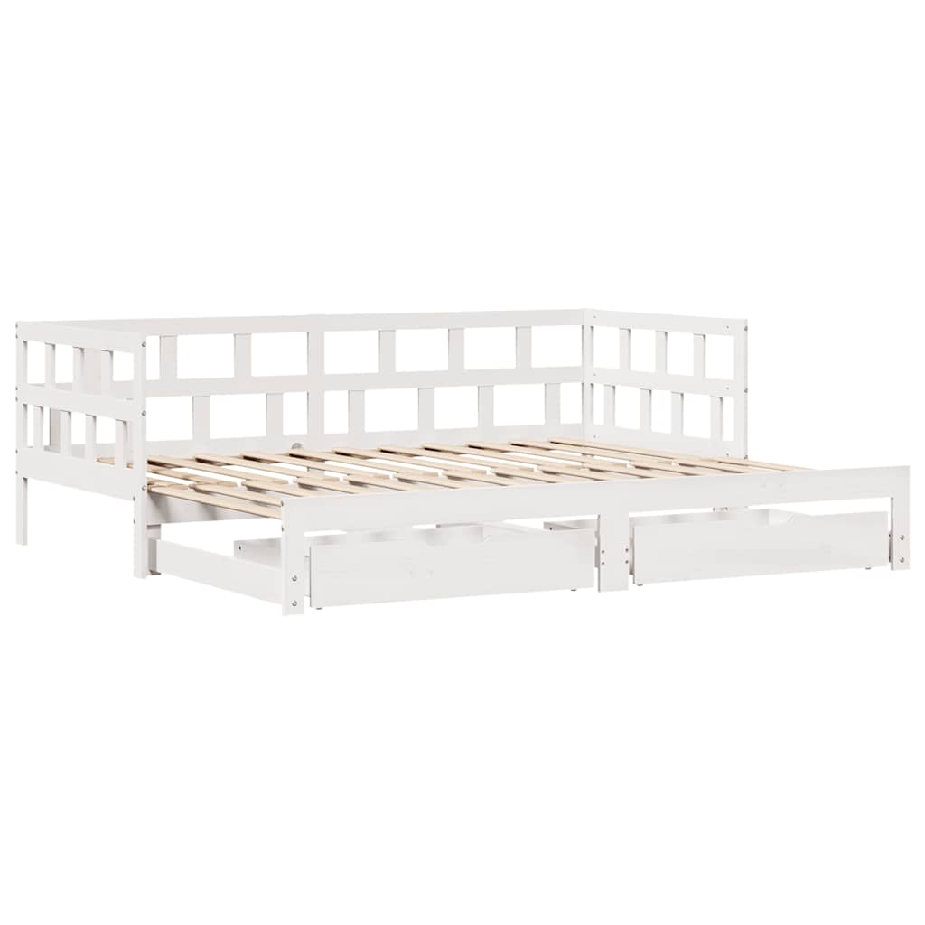Uttrekkbar dagseng med skuffer uten madrass hvit 80x200 cm vidaXL