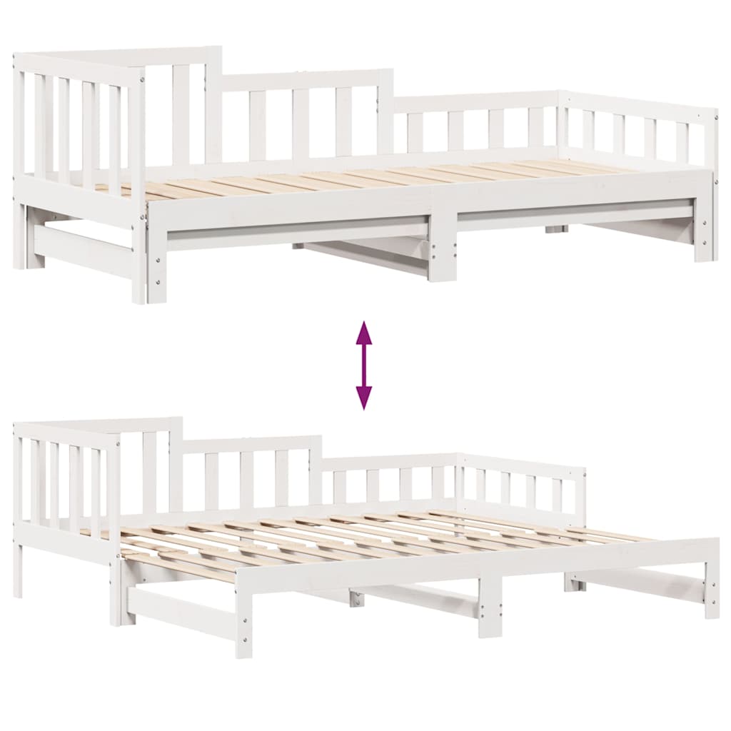 Uttrekkbar dagseng med skuffer uten madrass hvit 90x190 cm