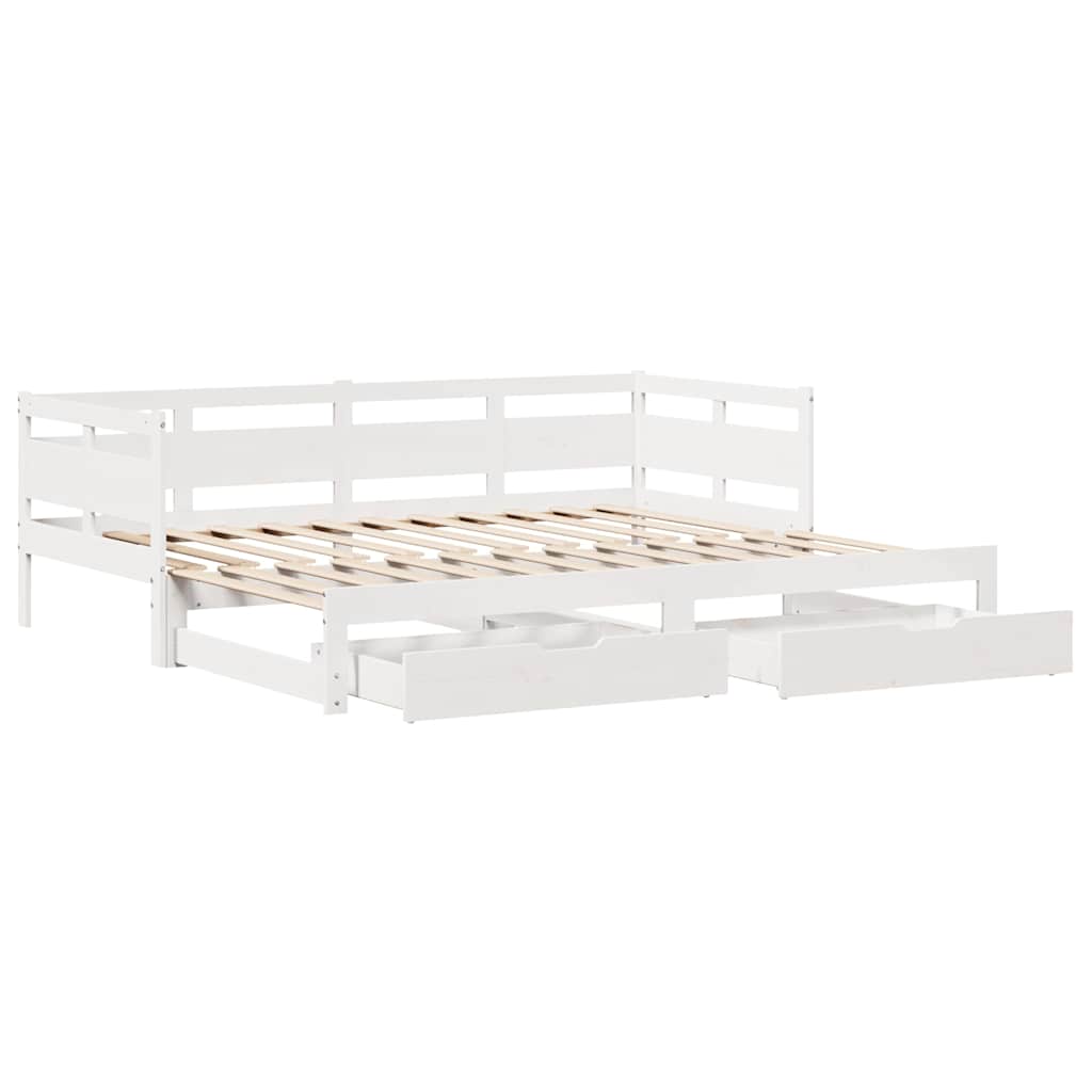 Uttrekkbar dagseng med skuffer uten madrass hvit 90x200 cm