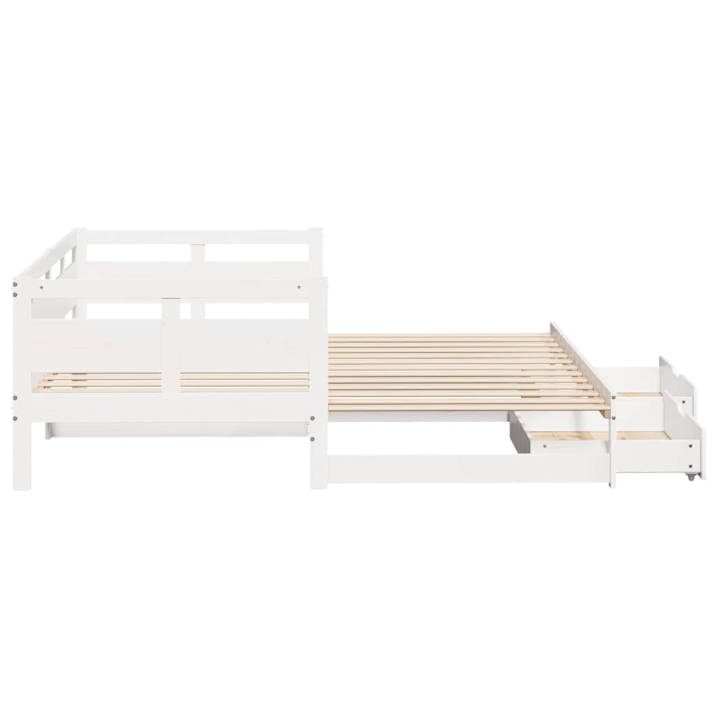 Uttrekkbar dagseng med skuffer uten madrass hvit 90x200 cm