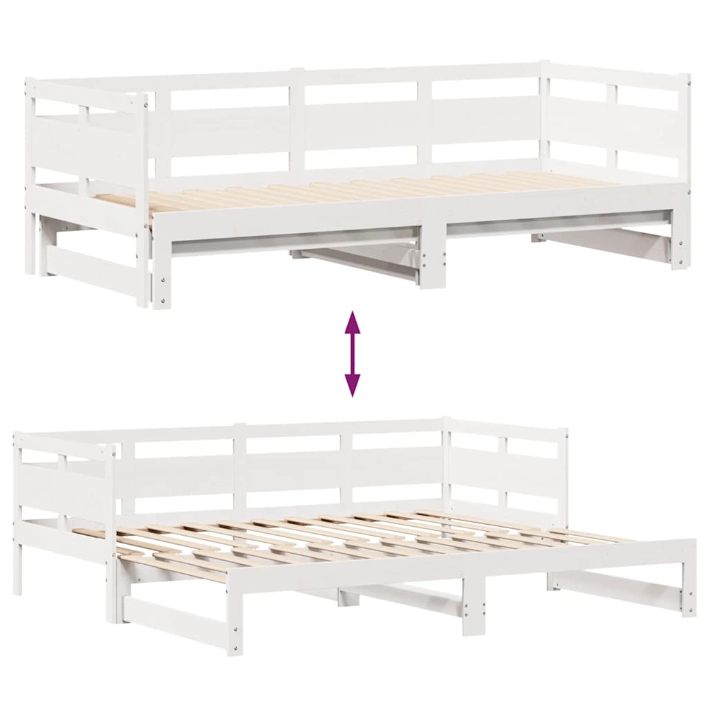 Uttrekkbar dagseng med skuffer uten madrass hvit 90x200 cm