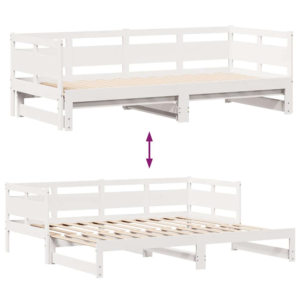 Uttrekkbar dagseng med skuffer uten madrass hvit 80x200 cm