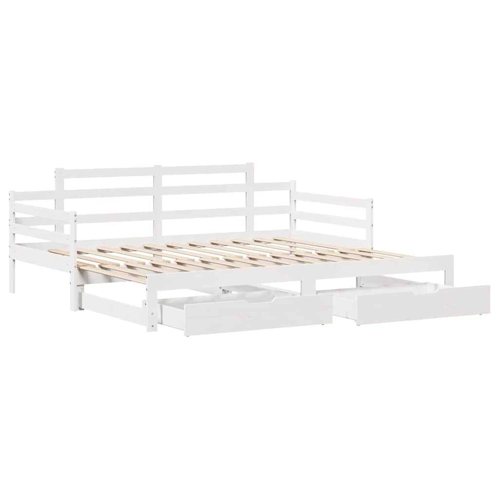 Uttrekkbar dagseng med skuffer uten madrass hvit 80x200 cm