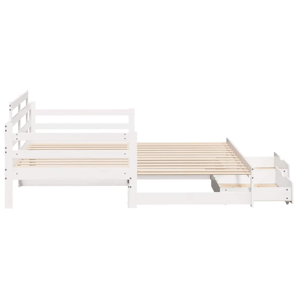 Uttrekkbar dagseng med skuffer uten madrass hvit 80x200 cm