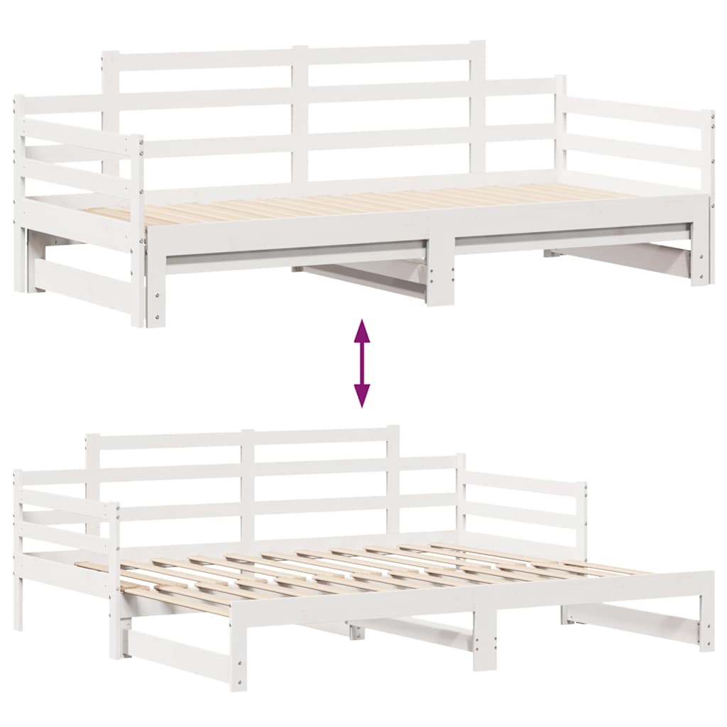 Uttrekkbar dagseng med skuffer uten madrass hvit 80x200 cm
