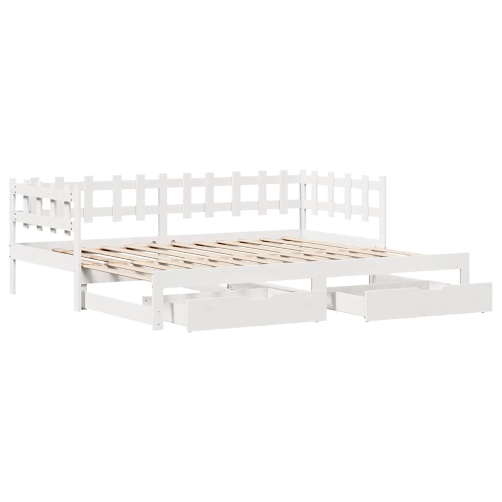 Uttrekkbar dagseng med skuffer uten madrass hvit 80x200 cm