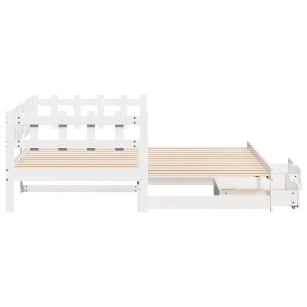 Uttrekkbar dagseng med skuffer uten madrass hvit 80x200 cm