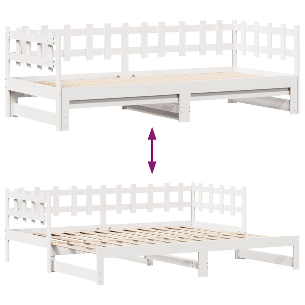 Uttrekkbar dagseng med skuffer uten madrass hvit 90x190 cm