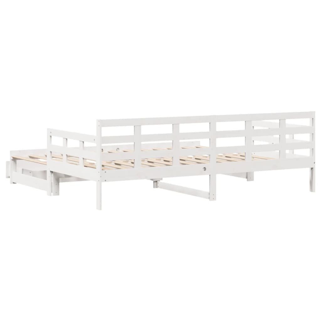 Uttrekkbar dagseng med skuffer hvit 90x200 cm heltre furu