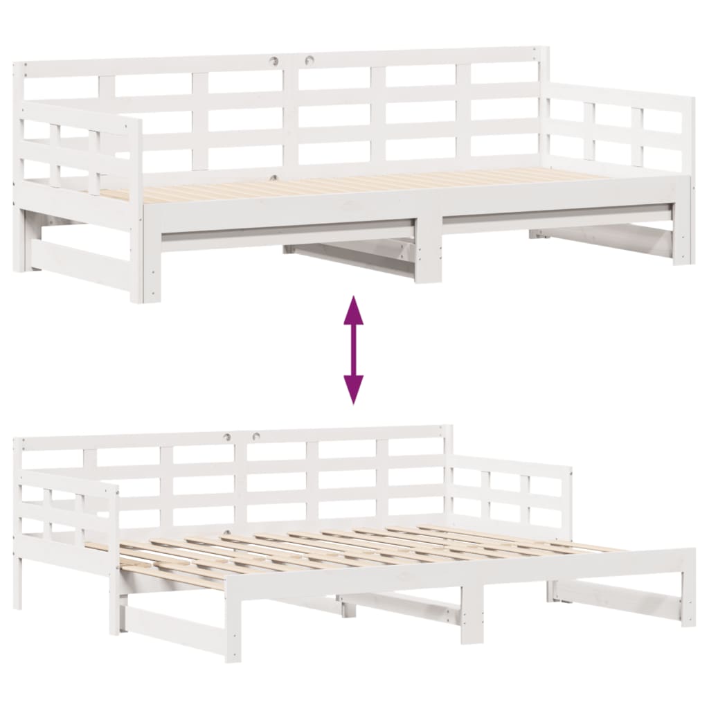 Uttrekkbar dagseng med skuffer hvit 90x200 cm heltre furu
