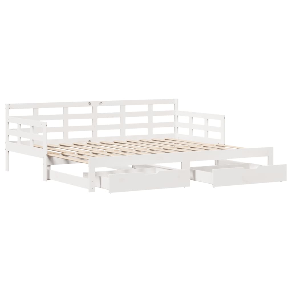 Uttrekkbar dagseng med skuffer hvit 80x200 cm heltre furu