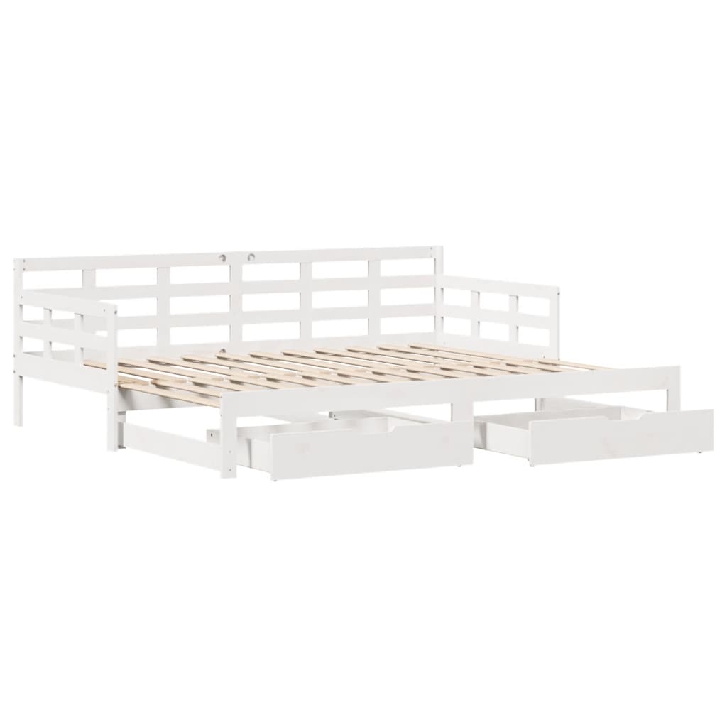Uttrekkbar dagseng med skuffer hvit 80x200 cm heltre furu