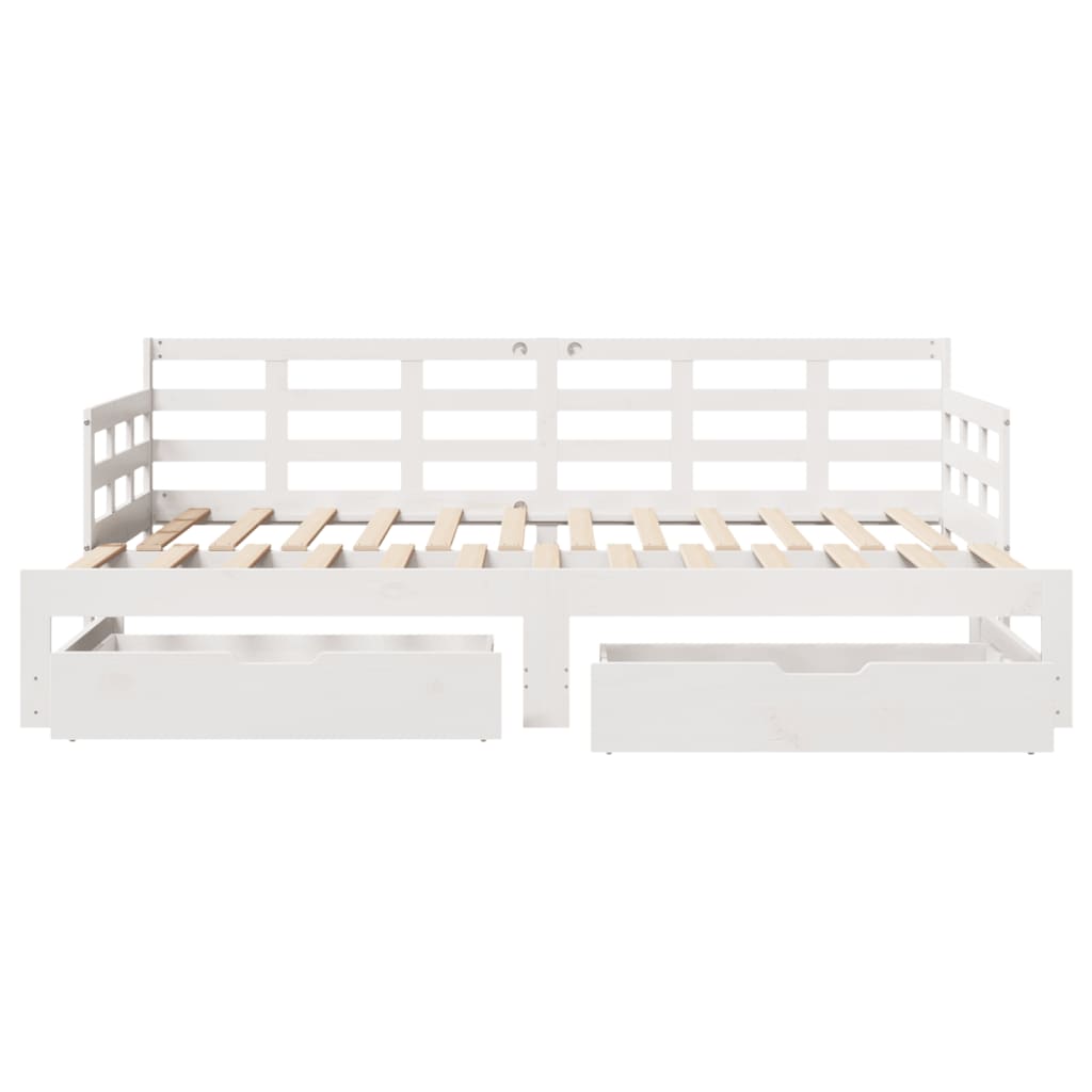Uttrekkbar dagseng med skuffer hvit 90x190 cm heltre furu