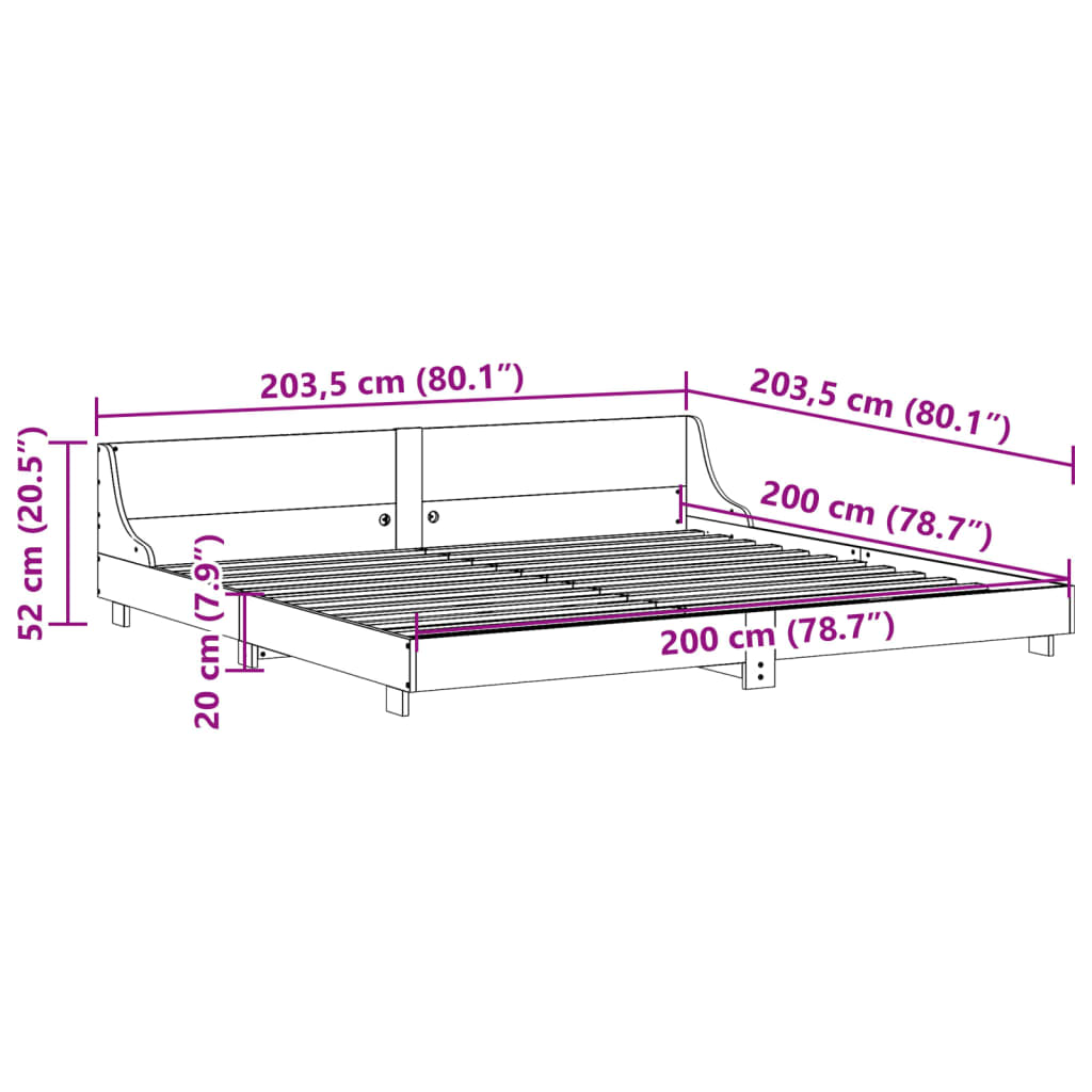 Sengeramme uten madrass voksbrun 200x200 cm heltre furu