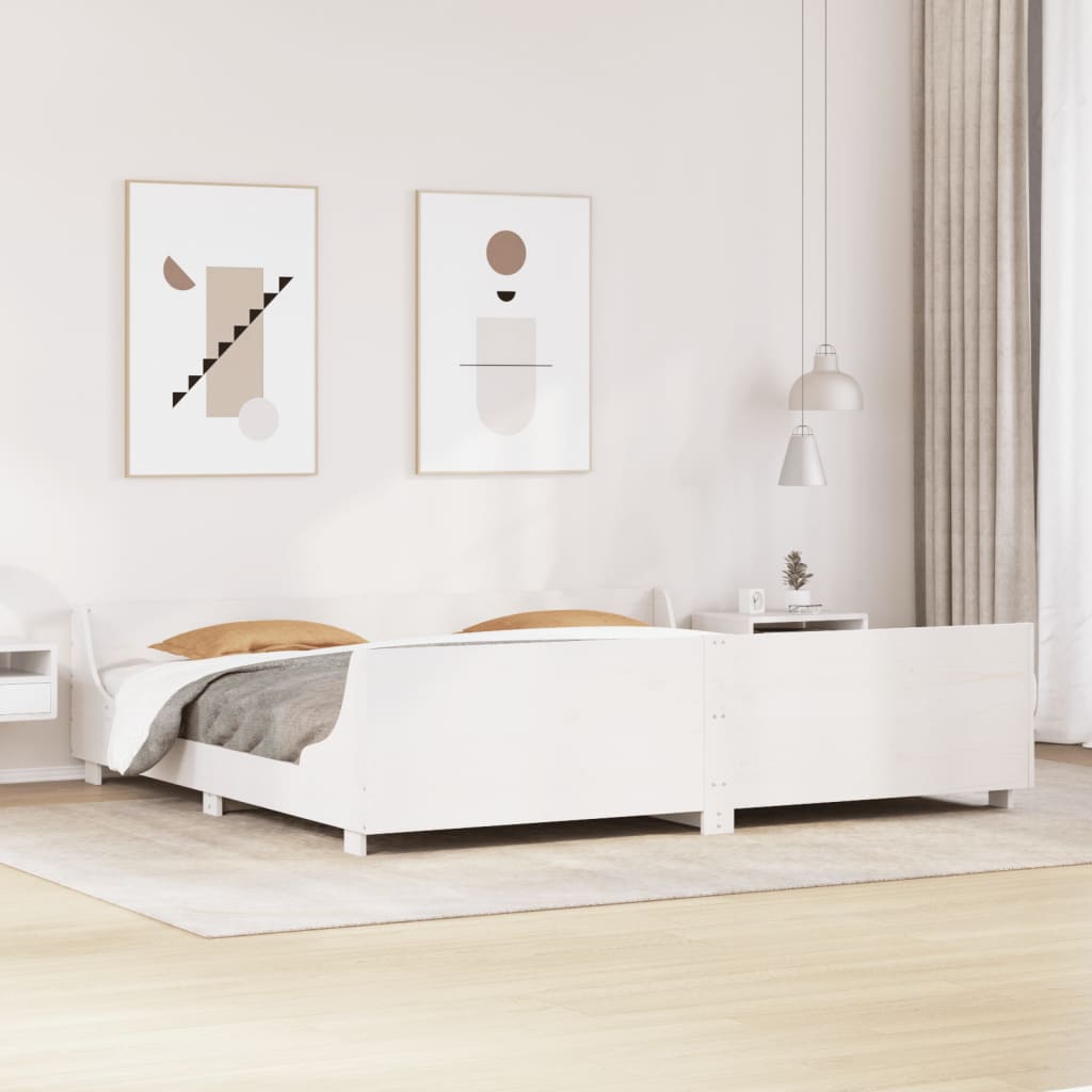 Sengeramme med madrass hvit 200x200 cm heltre furu