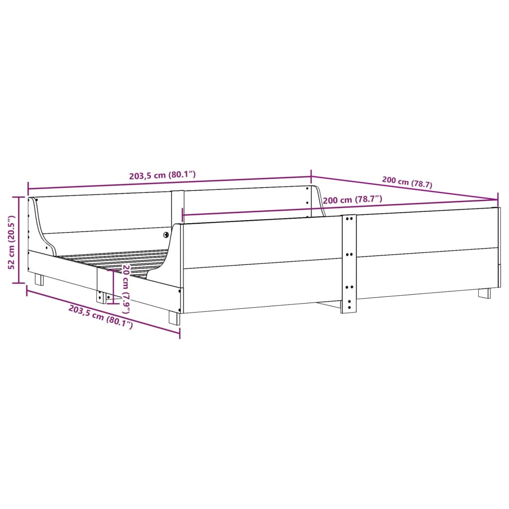 Sengeramme uten madrass voksbrun 200x200 cm heltre furu