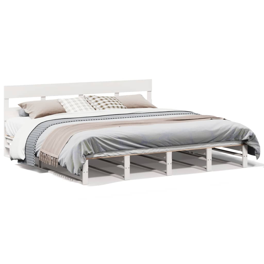 Sengeramme med madrass hvit 200x200 cm heltre furu