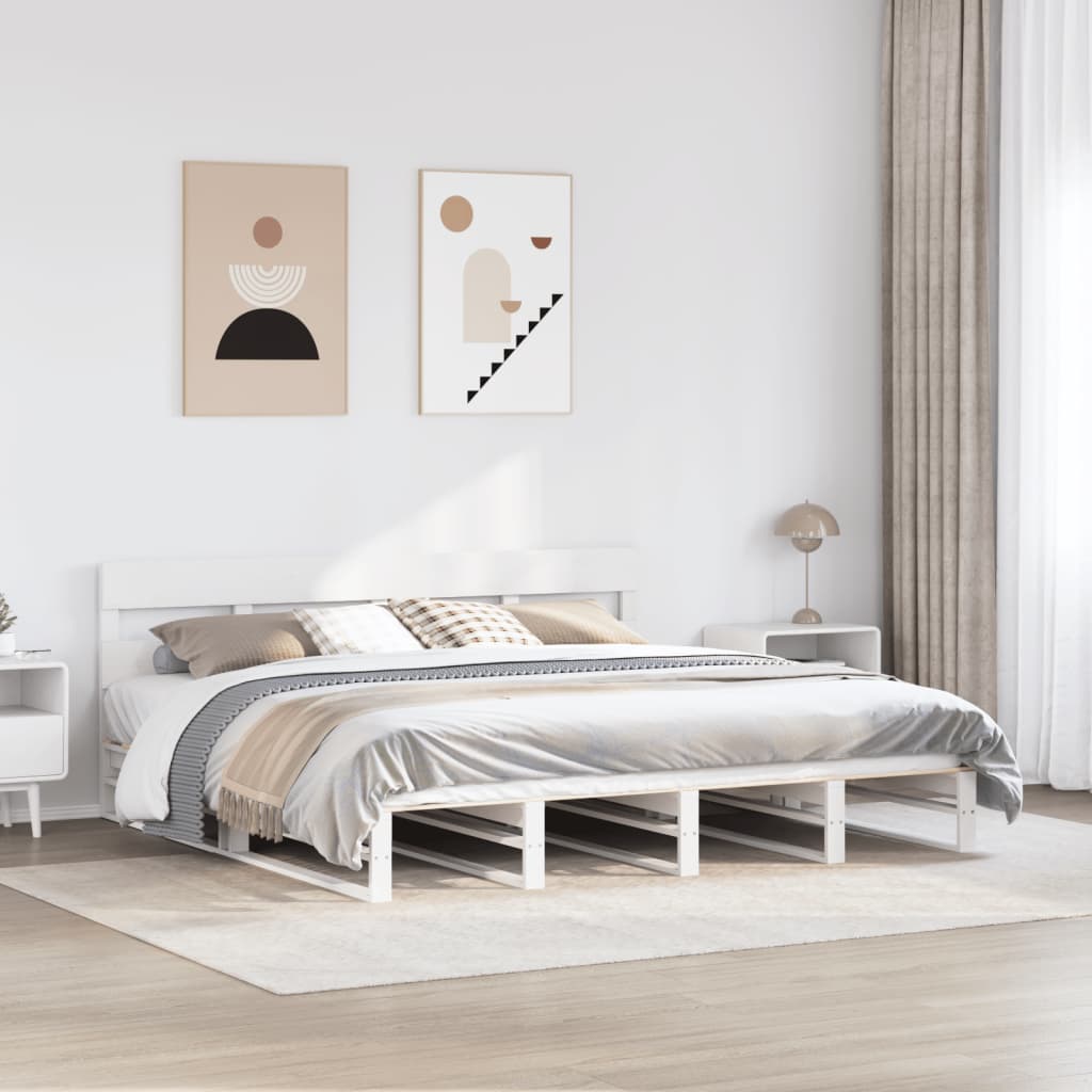 Sengeramme med madrass hvit 200x200 cm heltre furu
