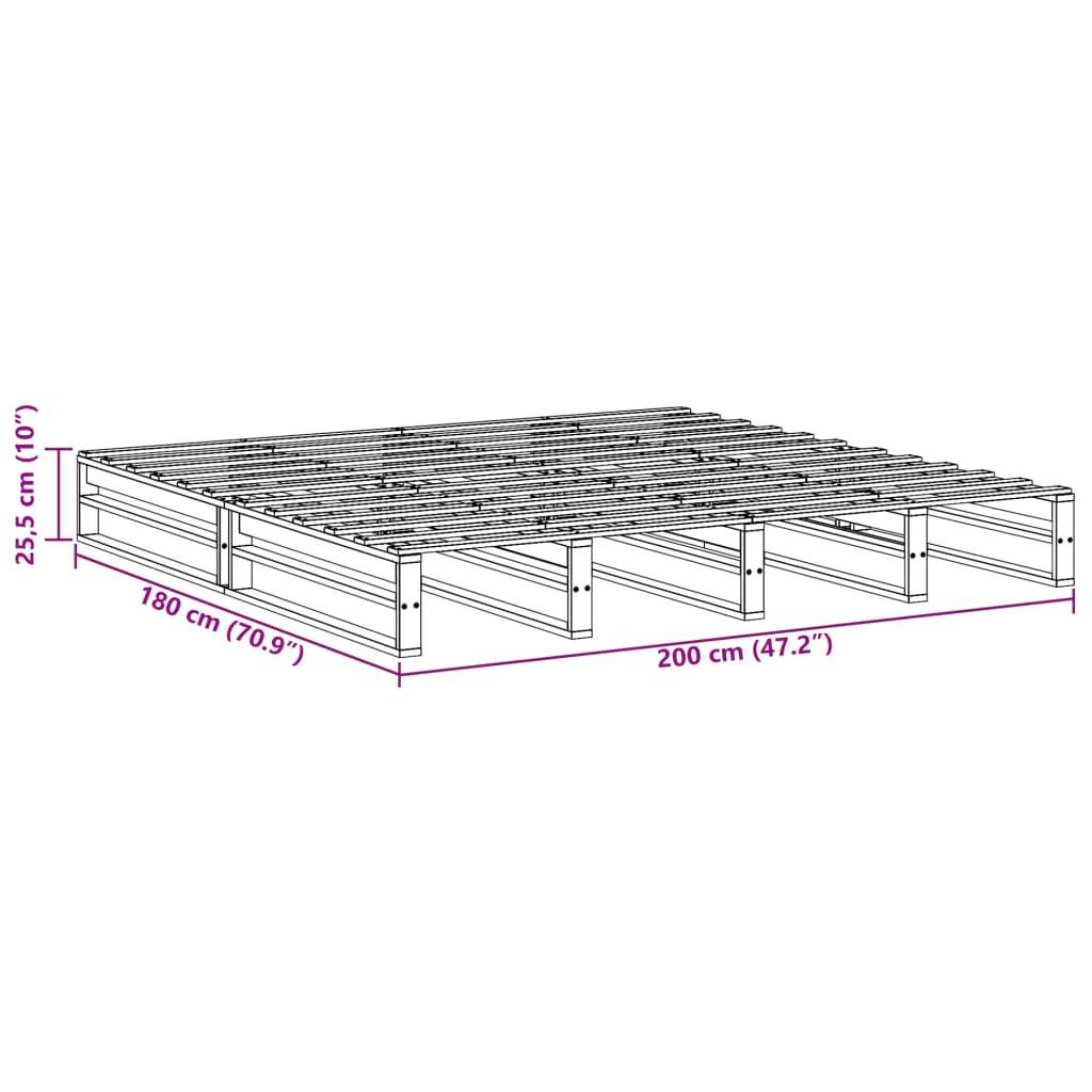 Sengeramme uten madrass hvit 180x200 cm heltre furu
