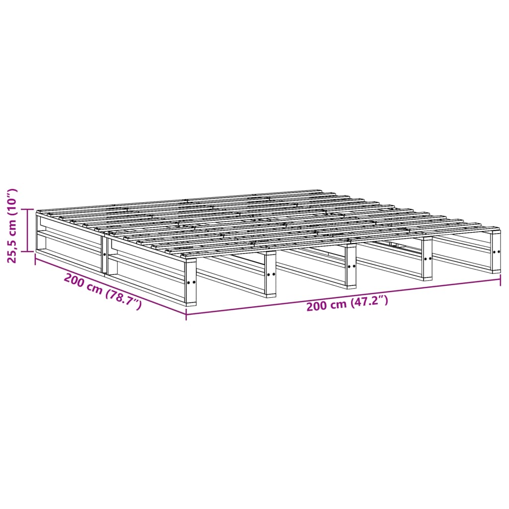 Sengeramme med madrass hvit 200x200 cm heltre furu