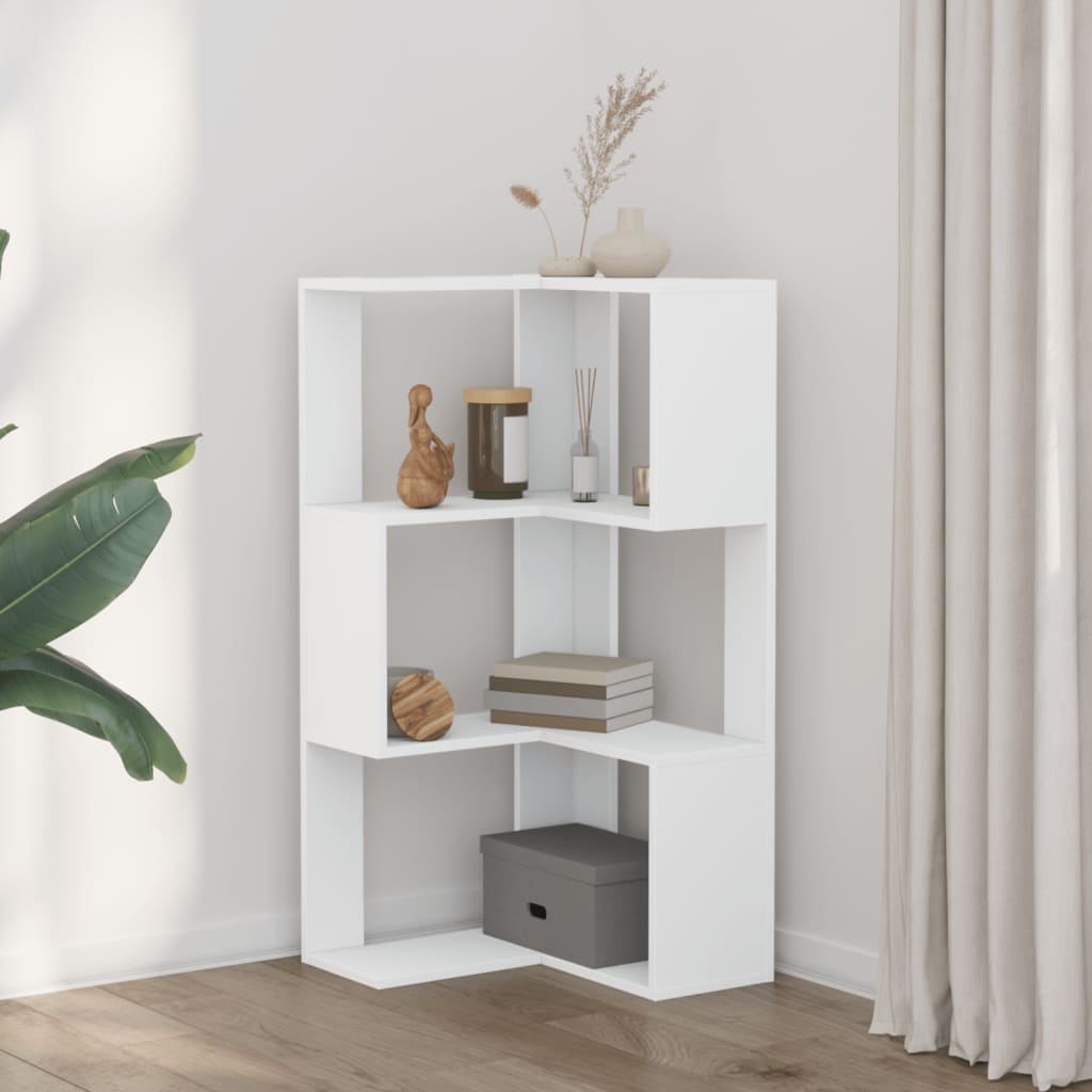 Bokhylle for hjørne 3 etasjer hvit 50x50x102 cm konstruert tre vidaXL