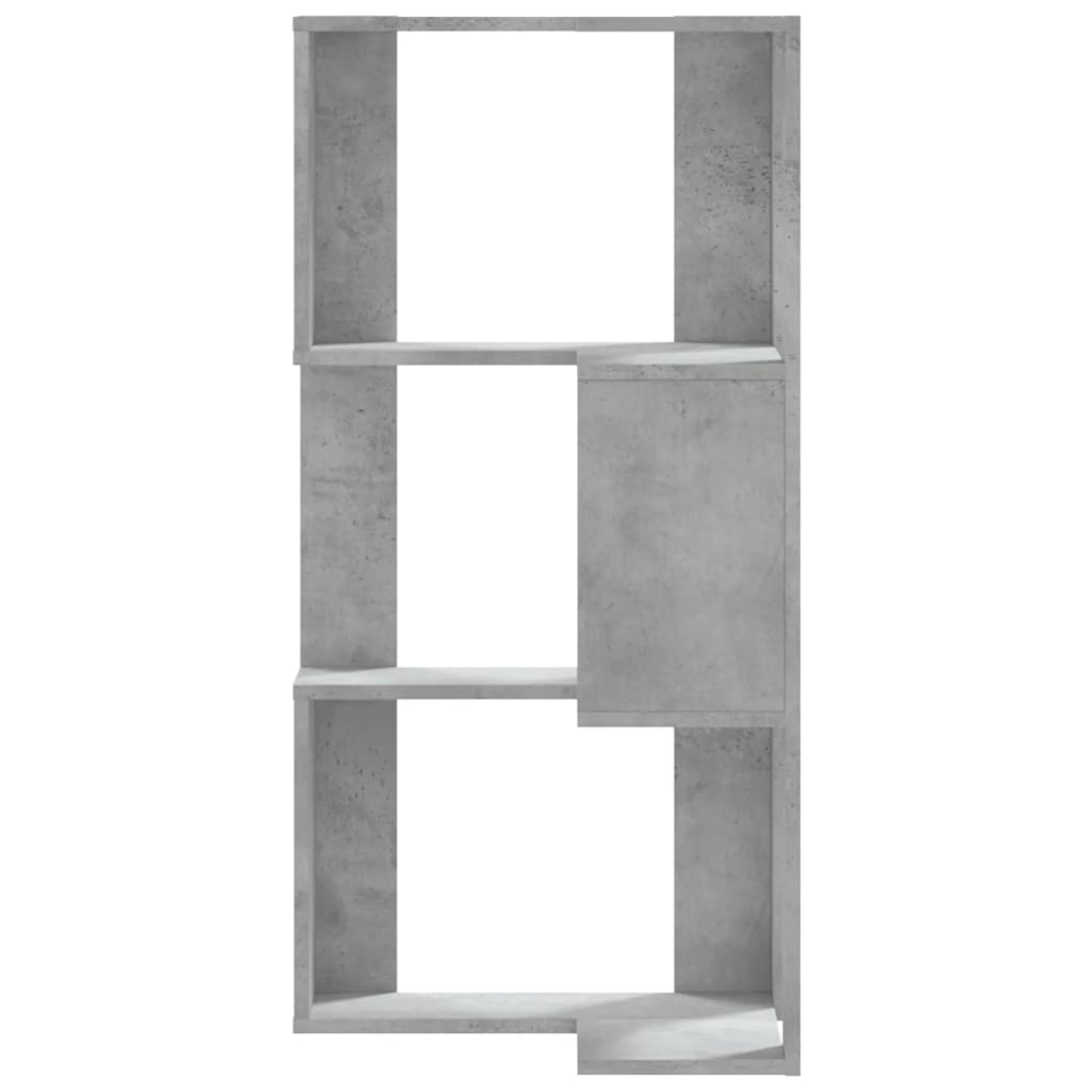 Bokhylle hjørne 3 etasjer betonggrå 50x50x102 cm konstruert tre