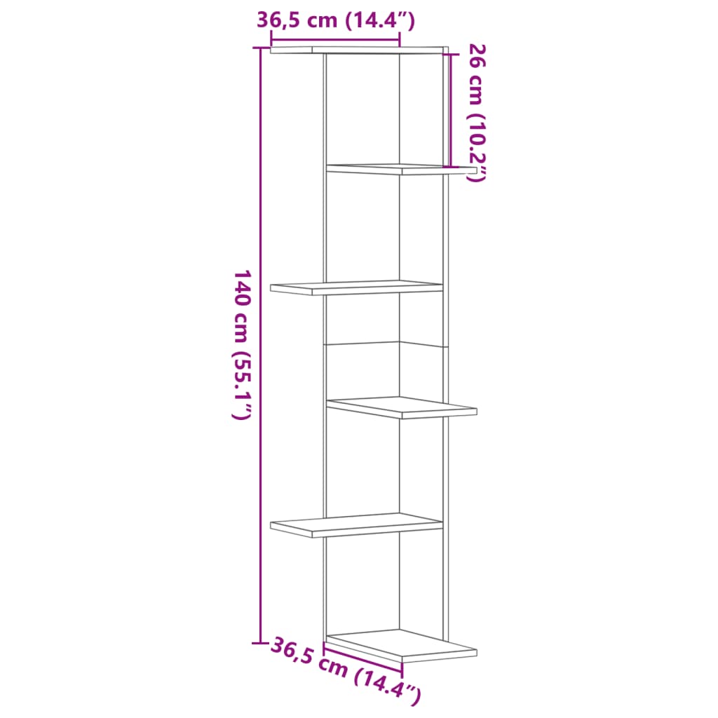 Veggmontert hylle sonoma eik 36,5x36,5x140 cm konstruert tre