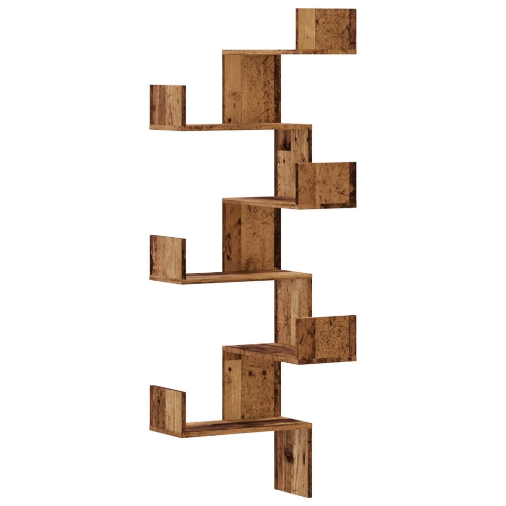 Veggmontert hjørnehylle gammelt tre 45x45x147 cm konstruert tre