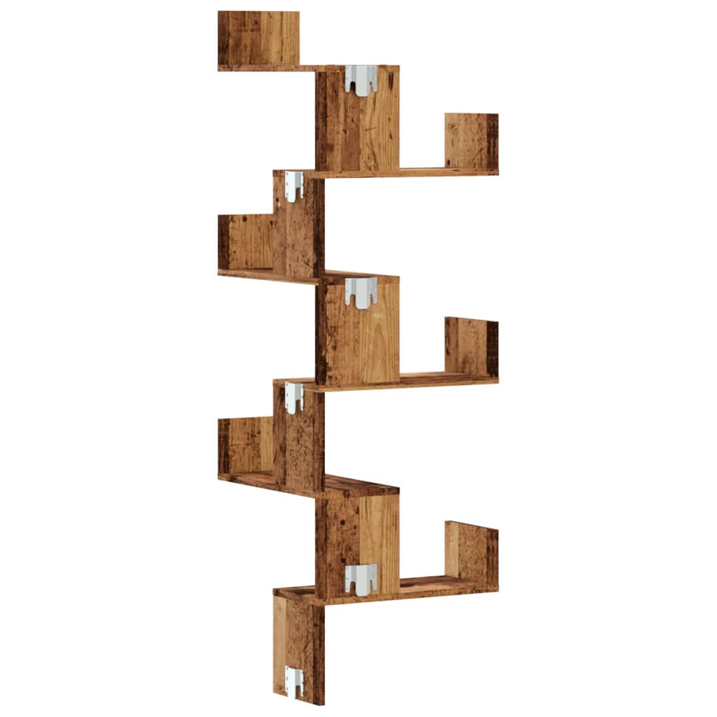 Veggmontert hjørnehylle gammelt tre 45x45x147 cm konstruert tre