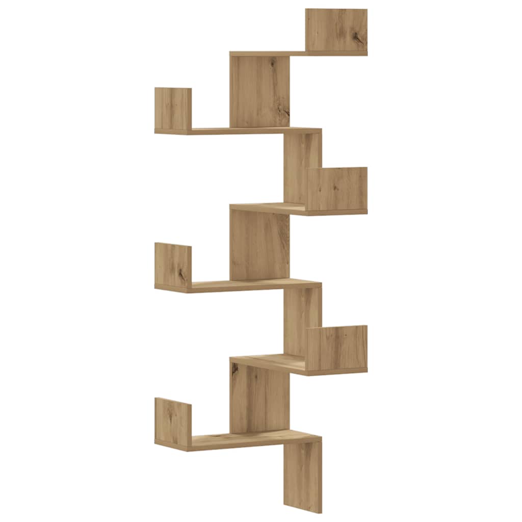 Veggmontert hjørnehylle artisan eik 45x45x147 cm konstruert tre