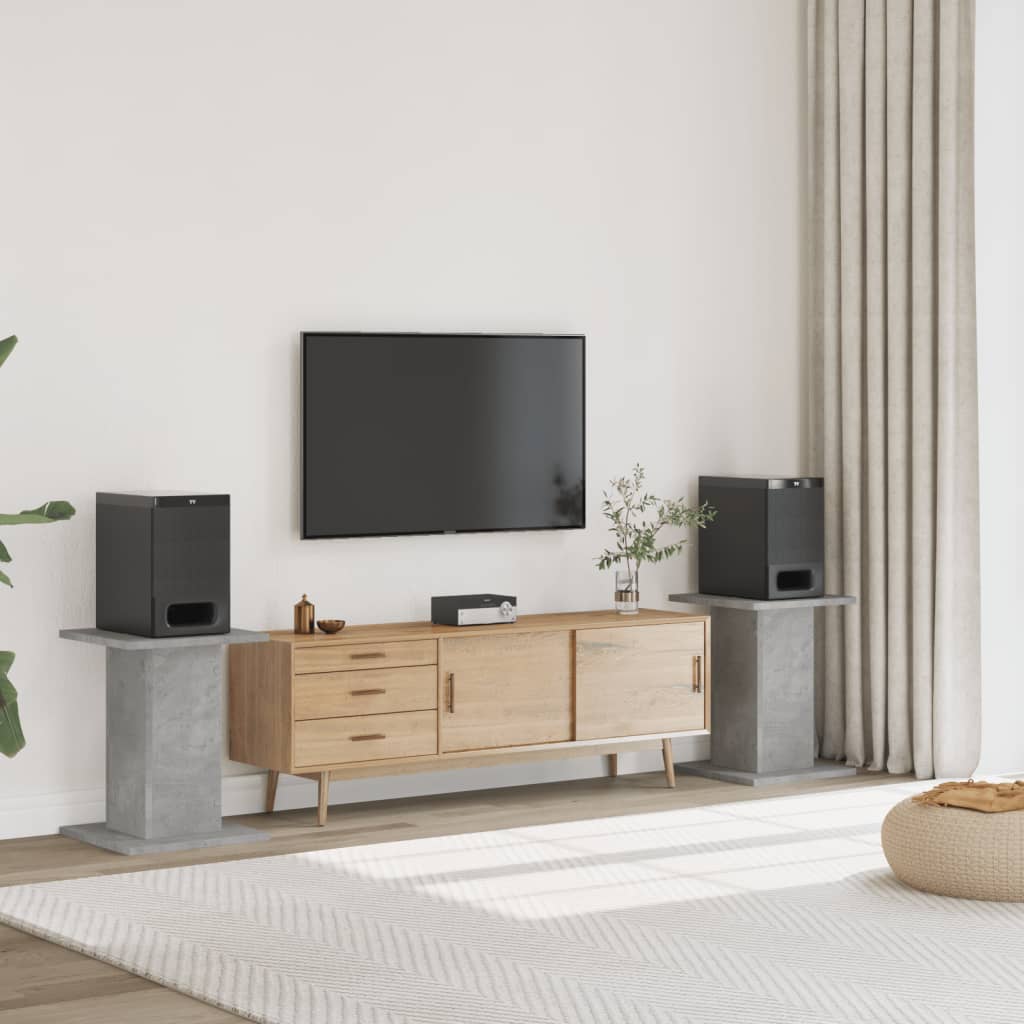 Høyttalerstativ 2 stk betonggrå 30x30x60 cm konstruert tre