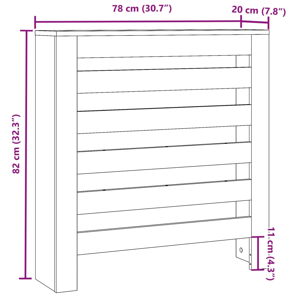 Radiatordeksel røkt eik 78x20x82 cm konstruert tre