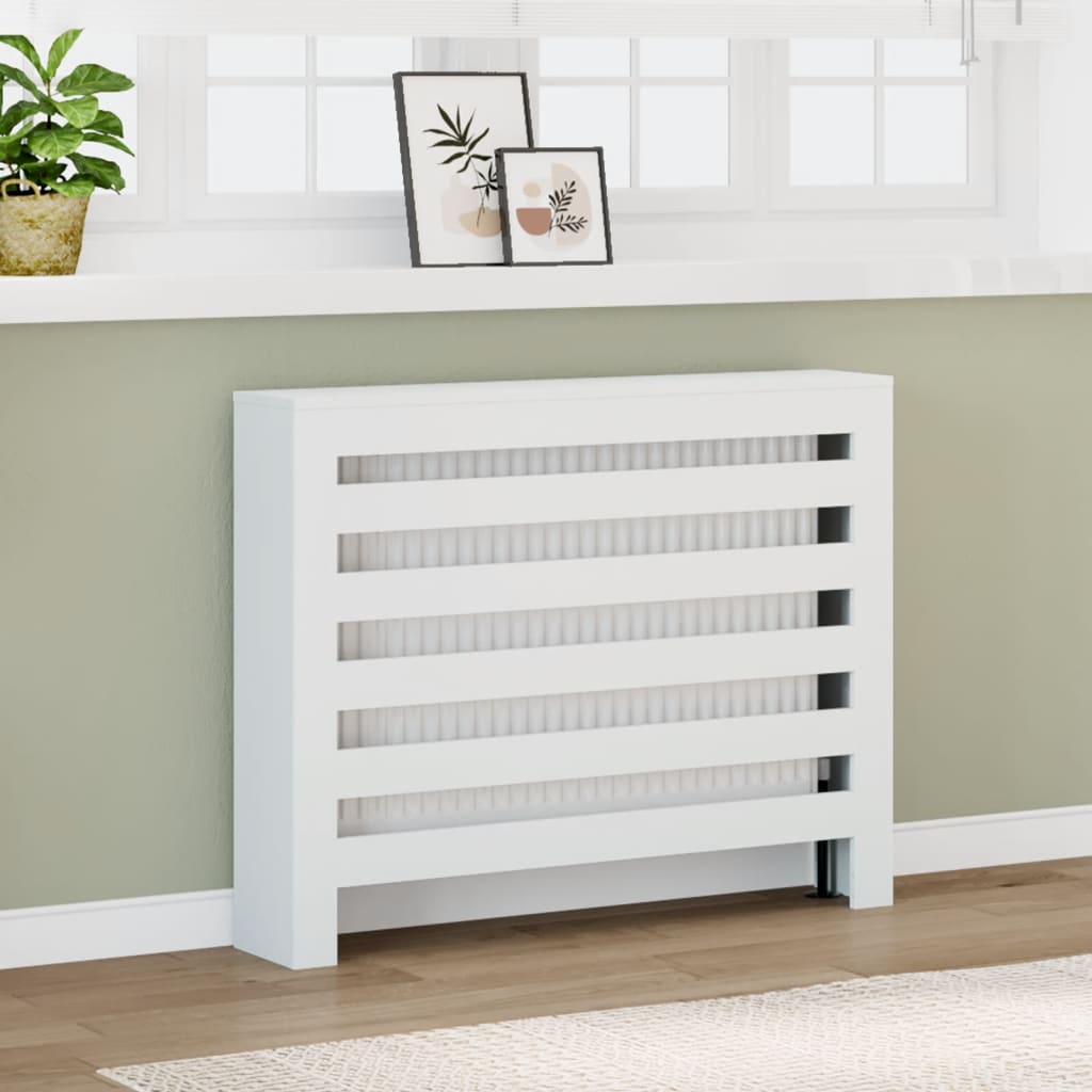 Radiatordeksel hvit 104x20x82 cm konstruert tre