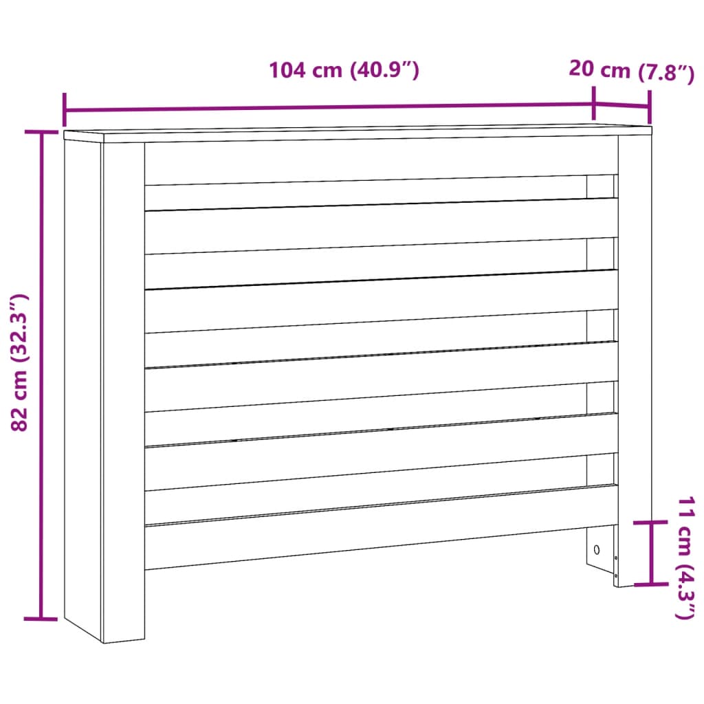 Radiatordeksel betonggrå 104x20x82 cm konstruert tre