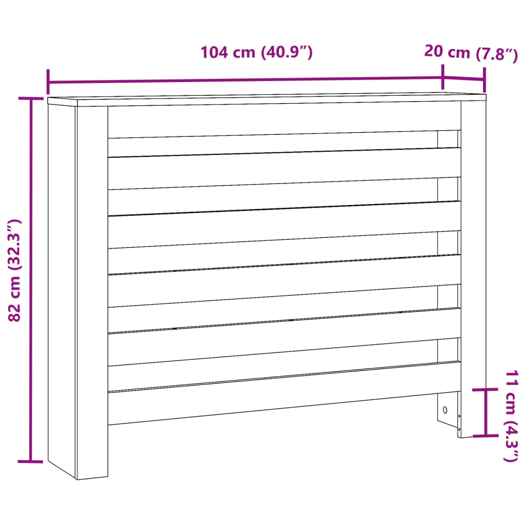 Radiatordeksel gammelt tre 104x20x82 cm konstruert tre