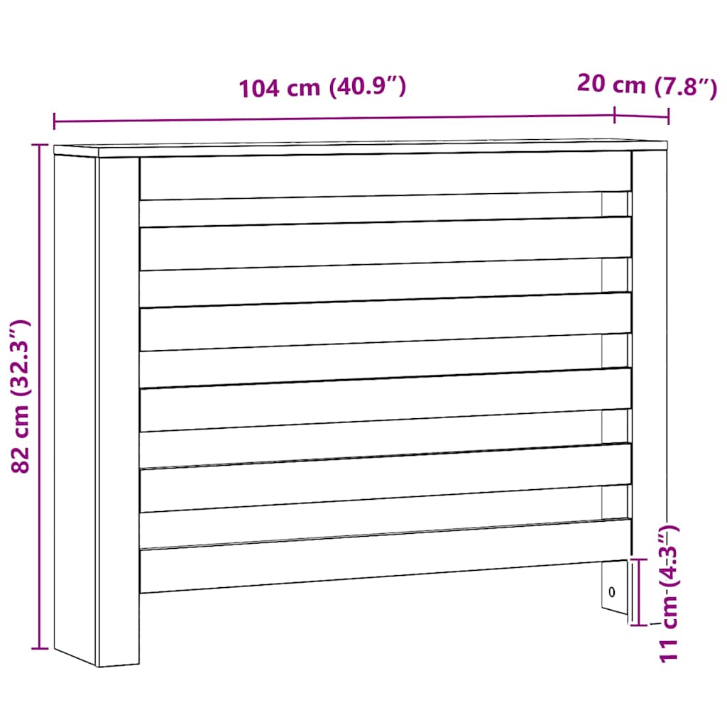 Radiatordeksel artisan eik 104x20x82 cm konstruert tre