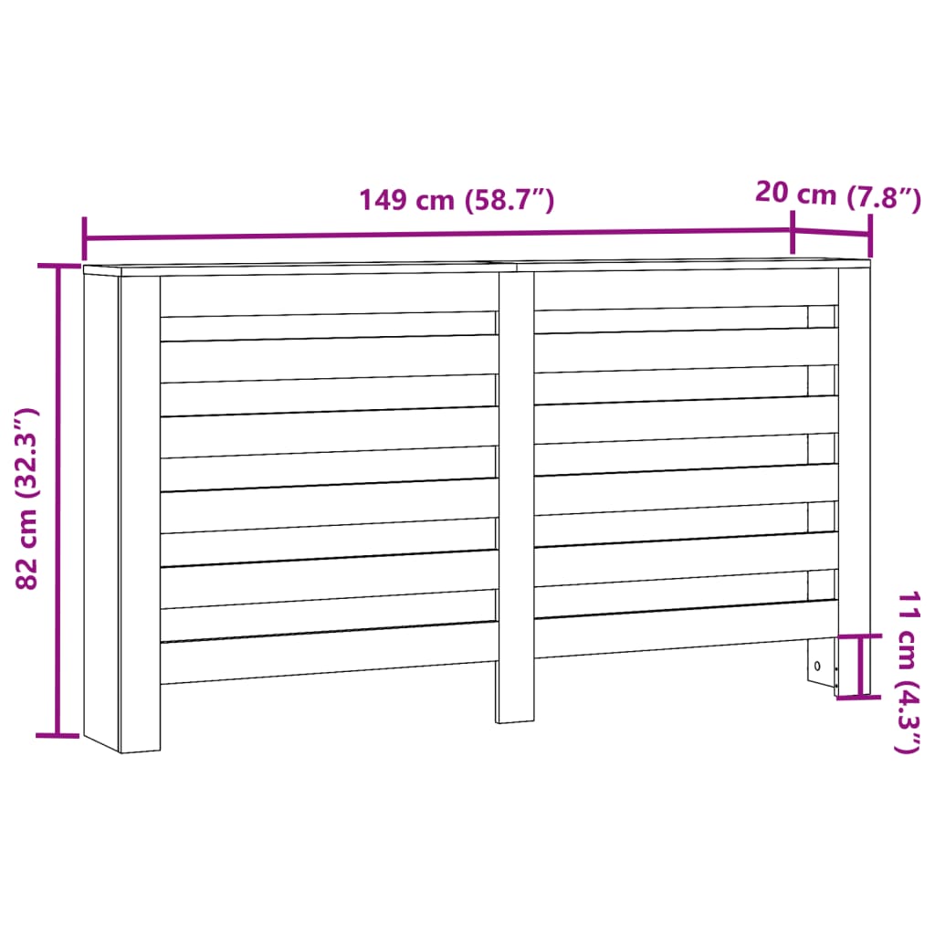 Radiatordeksel gammelt tre 149x20x82 cm konstruert tre