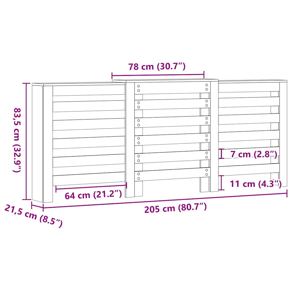 Radiatordeksel betonggrå 205x21,5x83,5 cm konstruert tre