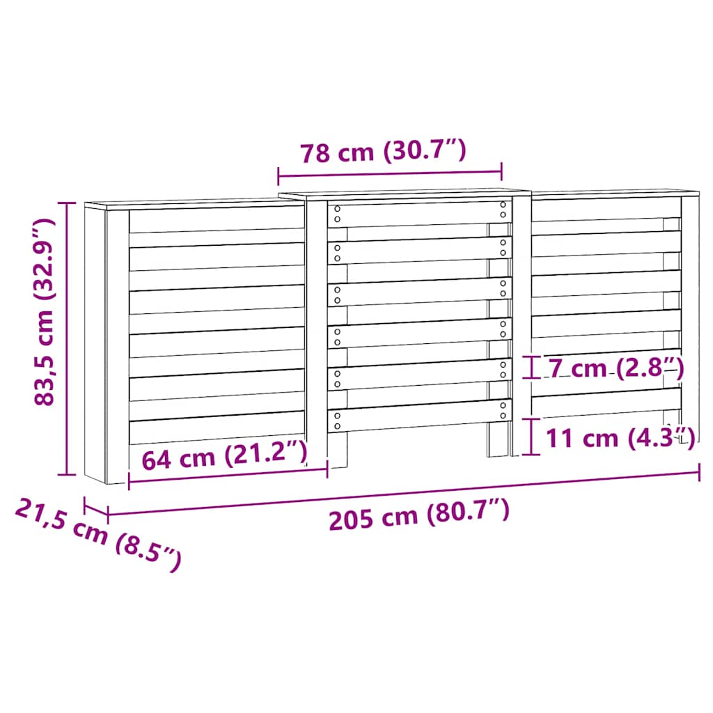 Radiatordeksel artisan eik 205x21,5x83,5 cm konstruert tre