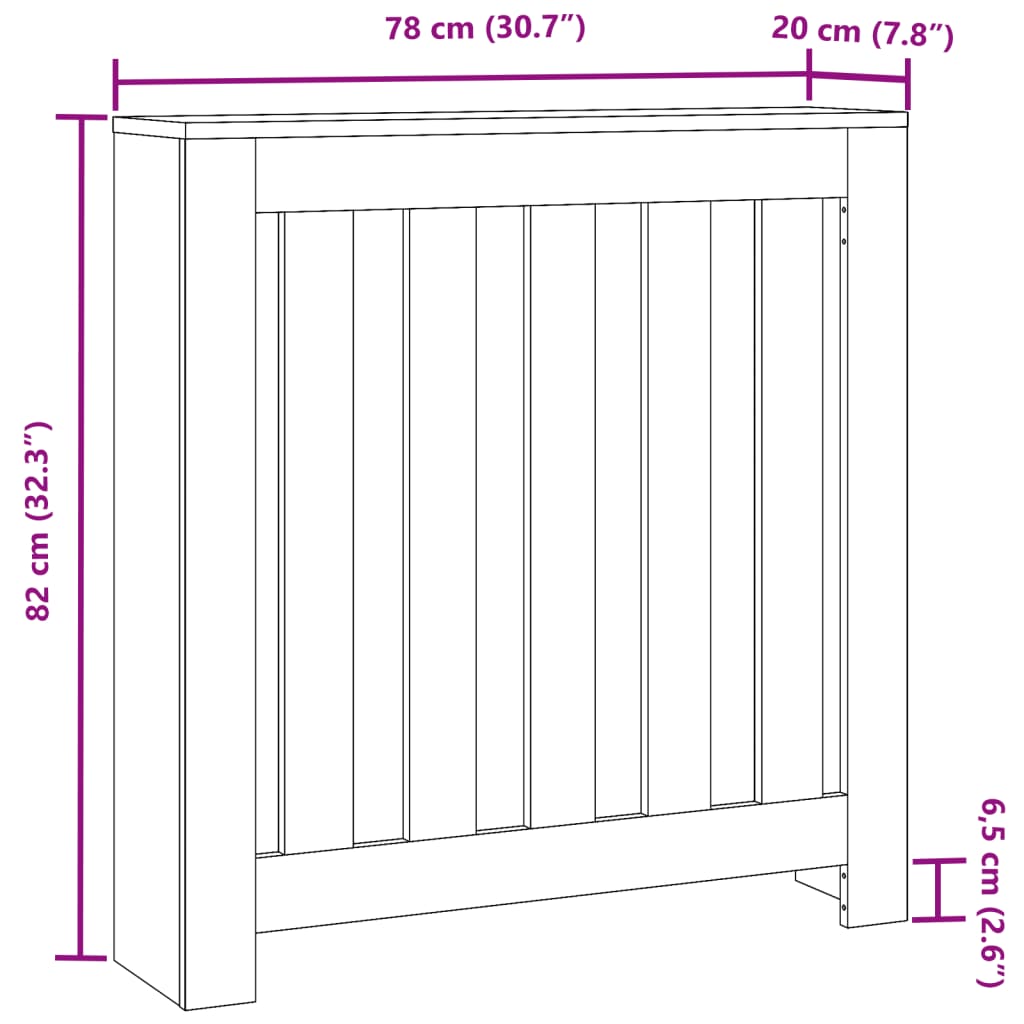Radiatordeksel svart 78x20x82 cm konstruert tre