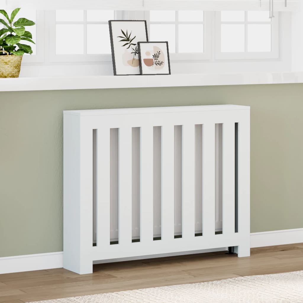 Radiatordeksel hvit 104x20x82 cm konstruert tre