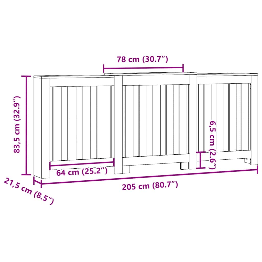 Radiatordeksel brun eik 205x21,5x83,5 cm konstruert tre
