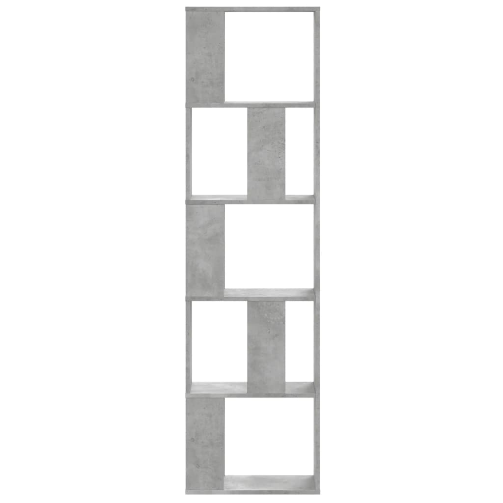 Bokhylle 5 etasjer betonggrå 45x23,5x162,5 cm konstruert tre