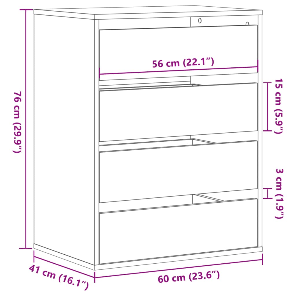 Kommode sonoma eik 60x41x76 cm konstruert tre