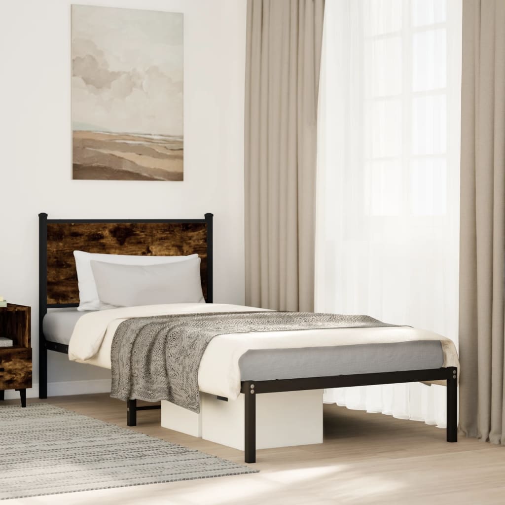 Sengeramme i metall uten madrass røkt eik 80x200 cm
